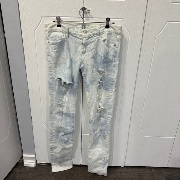 7 For All Mankind Denim - 7 For All Mankind Tie Dye Distressed Roxanne  Skinny Jeans